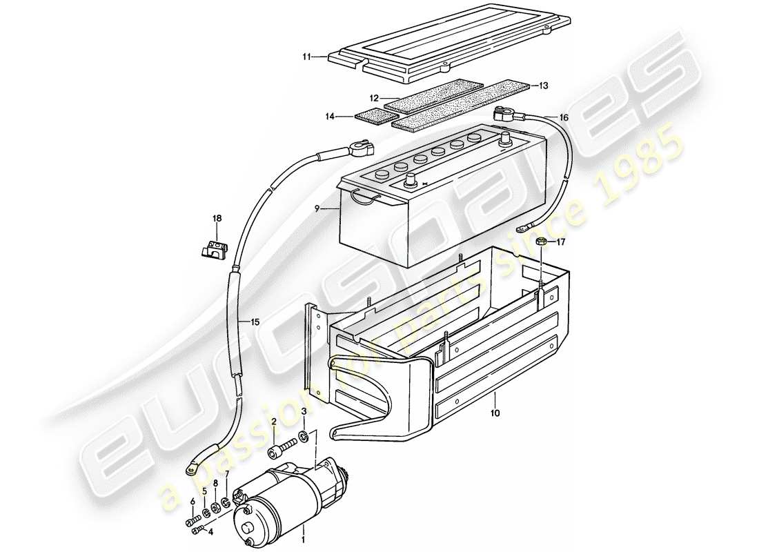 porsche 1982 (928) avviamento - batteria diagramma delle parti