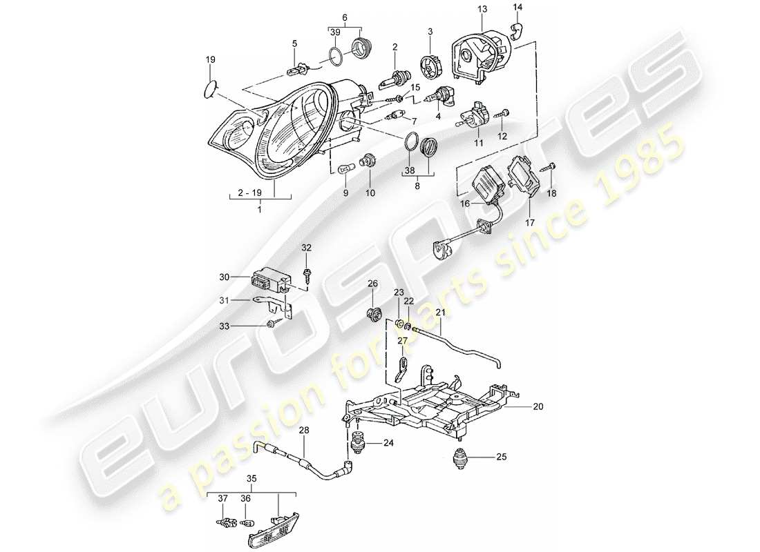 porsche 2003 (996 turbo / gt2) fari - ripetitore indicatori di direzione schema delle parti