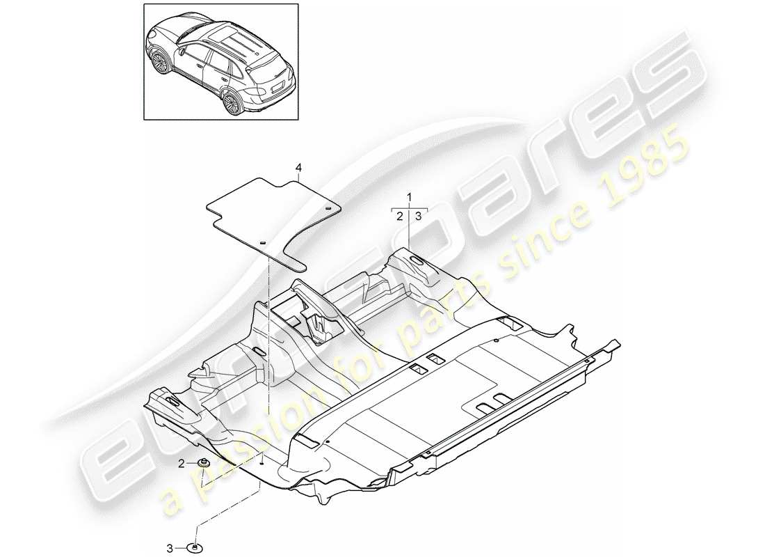 porsche 2013 (cayenne e2 92a) copertura del pavimento diagramma delle parti