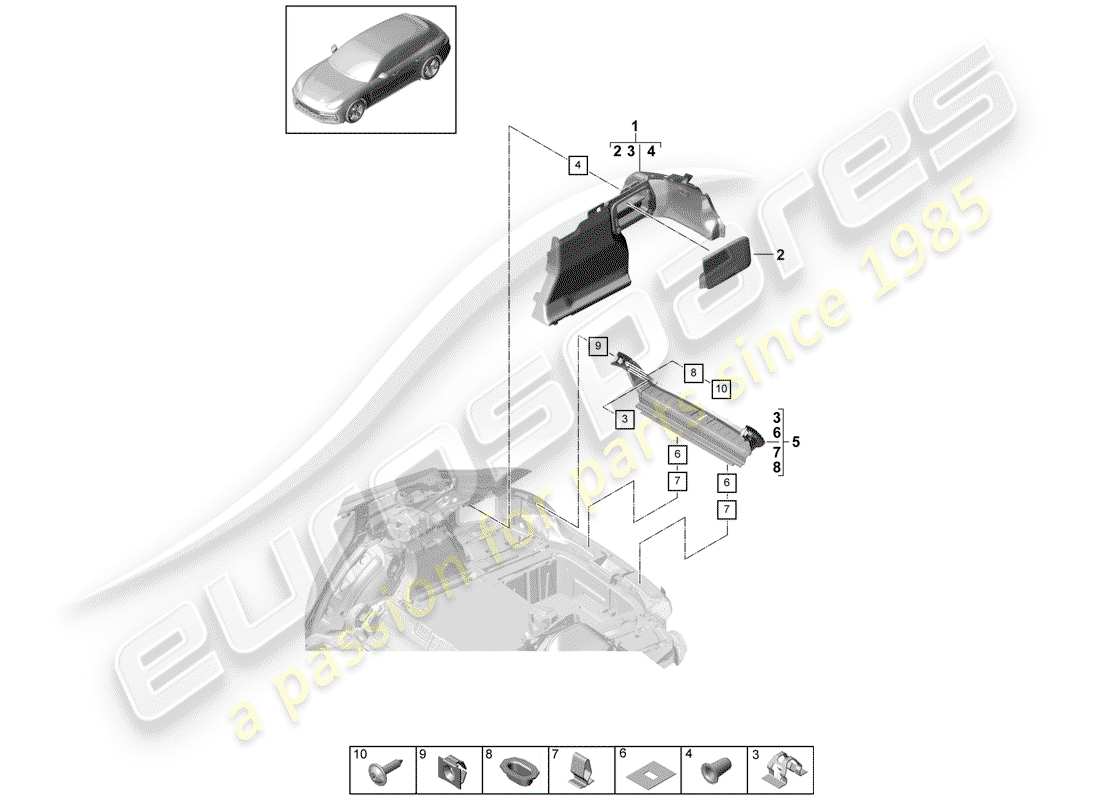 porsche 2017 (panamera 971-1) fodera dello stivale diagramma delle parti