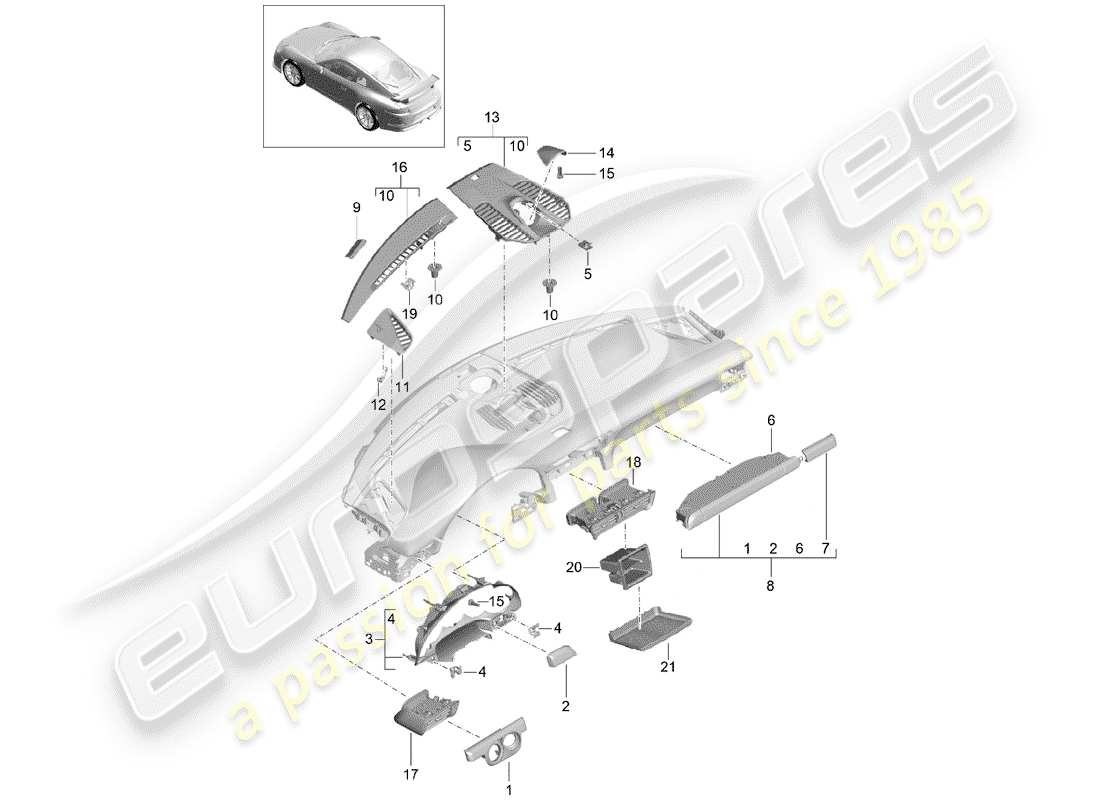 porsche 2019 (991-2 r/gt3/rs) accessori diagramma delle parti