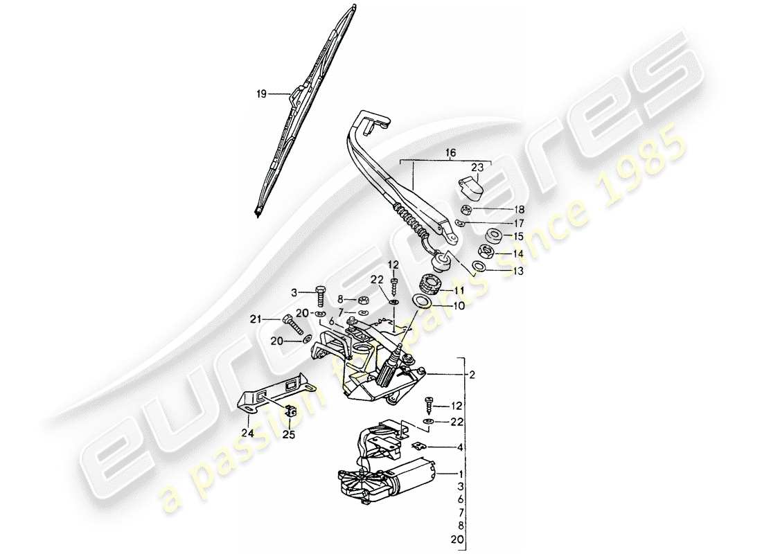 porsche 1991 (964) tergicristallo posteriore diagramma delle parti