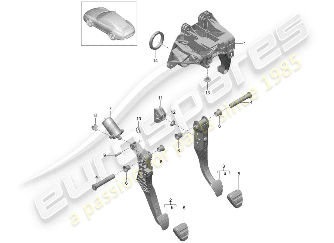 porsche 2012 (991-1) pedali diagramma delle parti