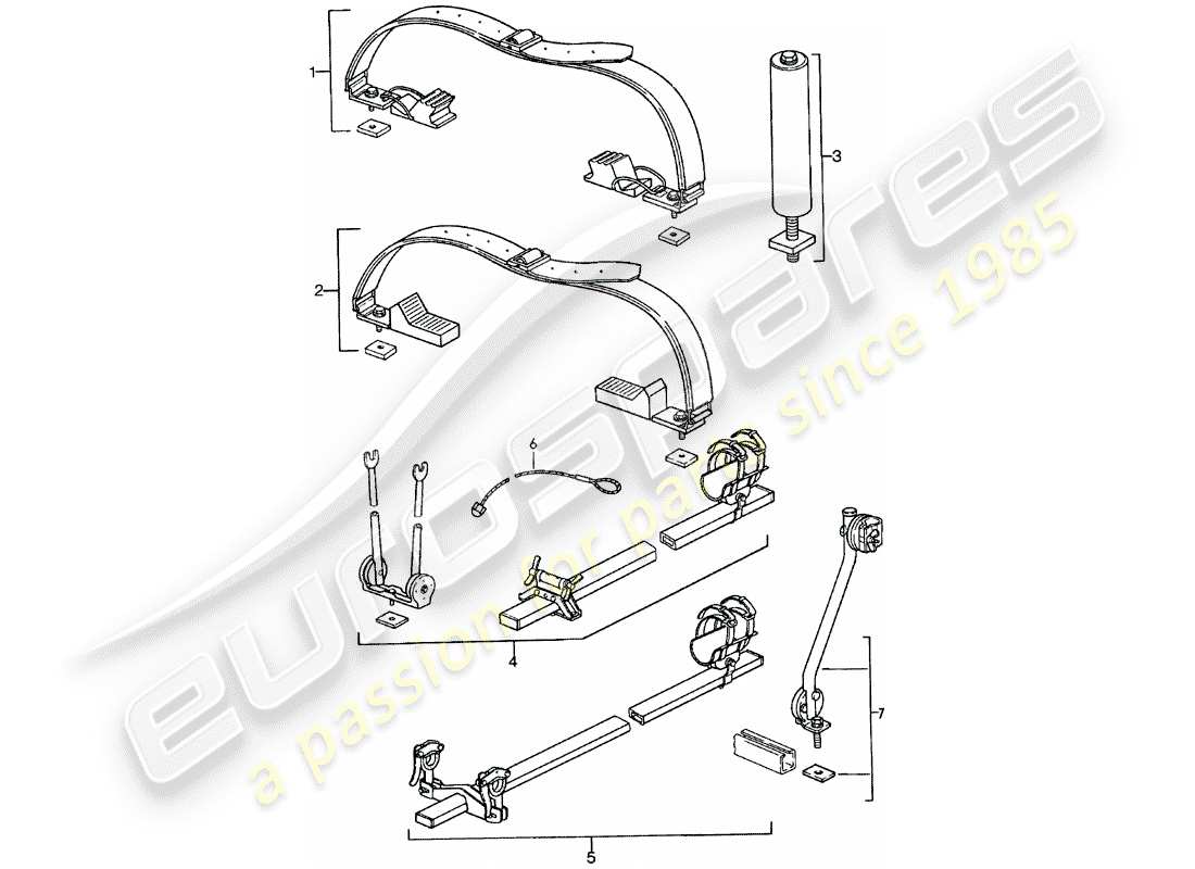 porsche 1982 (911) sistema di trasporto sul tetto - - 2 - diagramma delle parti