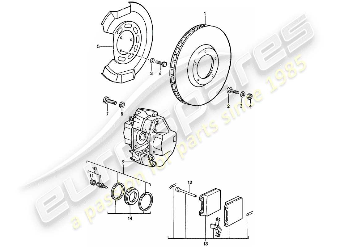 porsche 1982 (911) freni a disco - assale anteriore diagramma delle parti