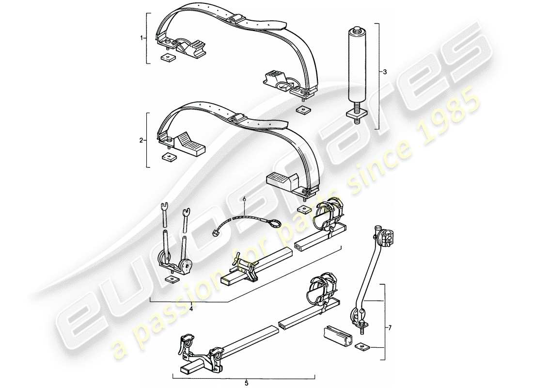 porsche 1978 (928) sistema di trasporto sul tetto diagramma delle parti