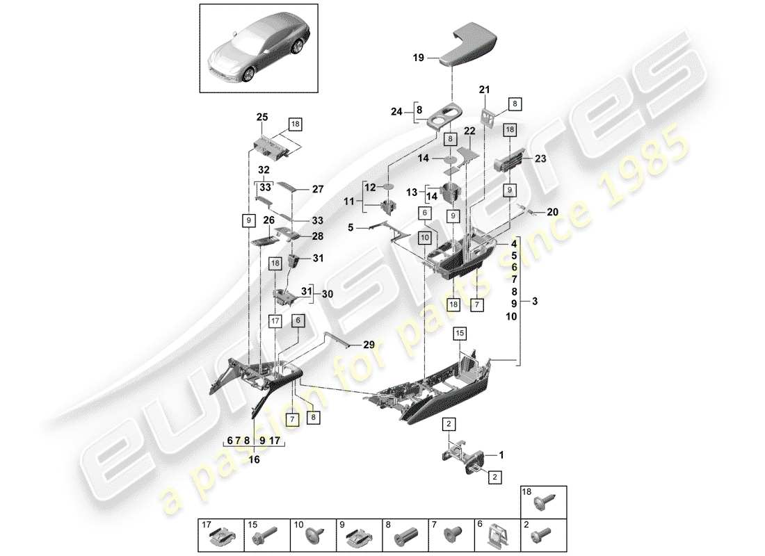 porsche 2020 (panamera 971-1) console centrale diagramma delle parti
