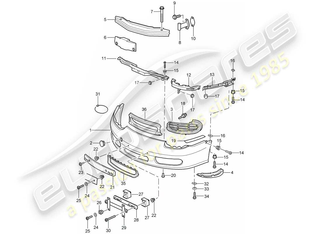 porsche 1999 (986 boxster) paraurti diagramma delle parti