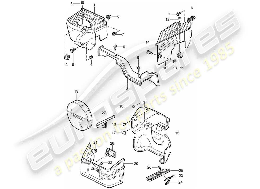 porsche 2003 (996 turbo / gt2) compartimento bagagli diagramma delle parti