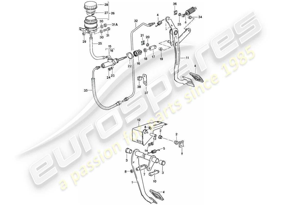 porsche 1988 (944) freno - frizione - pedali diagramma delle parti