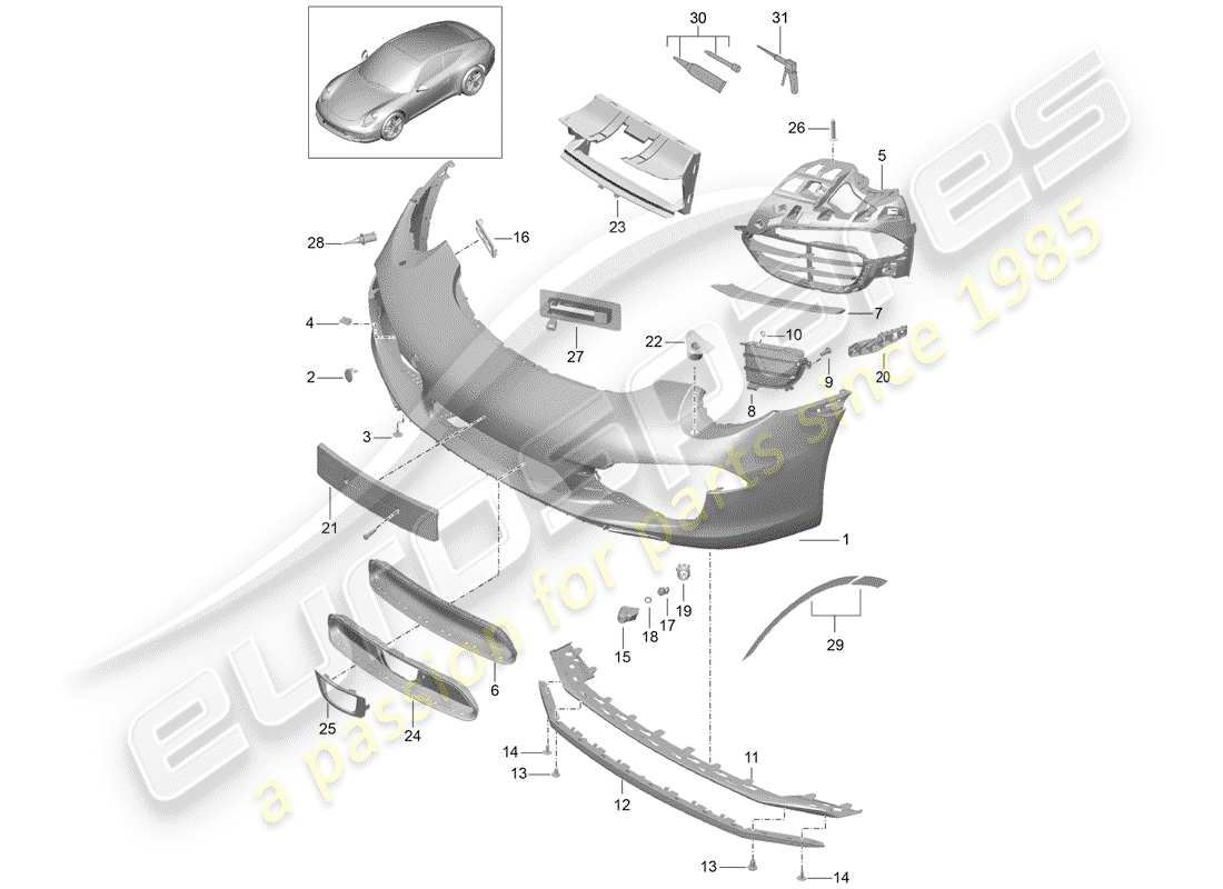 porsche 2012 (991-1) paraurti diagramma delle parti