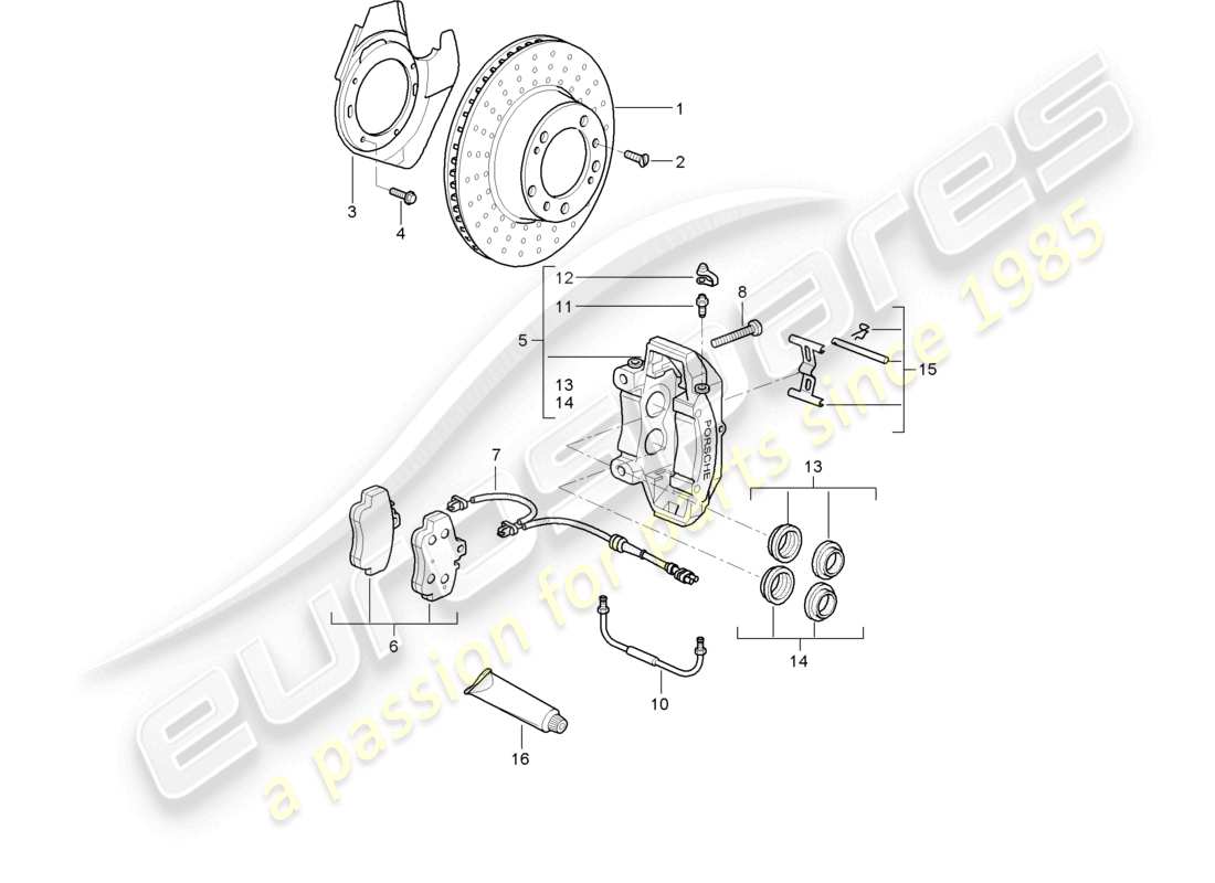 porsche 2000 (986 boxster) freno a disco assale anteriore diagramma delle parti