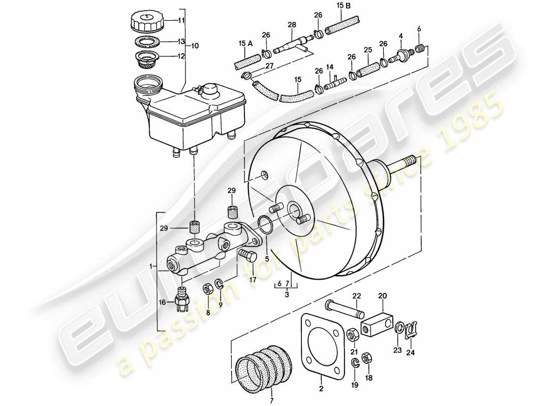 porsche 1980 (928) pompa freno - servofreno diagramma delle parti