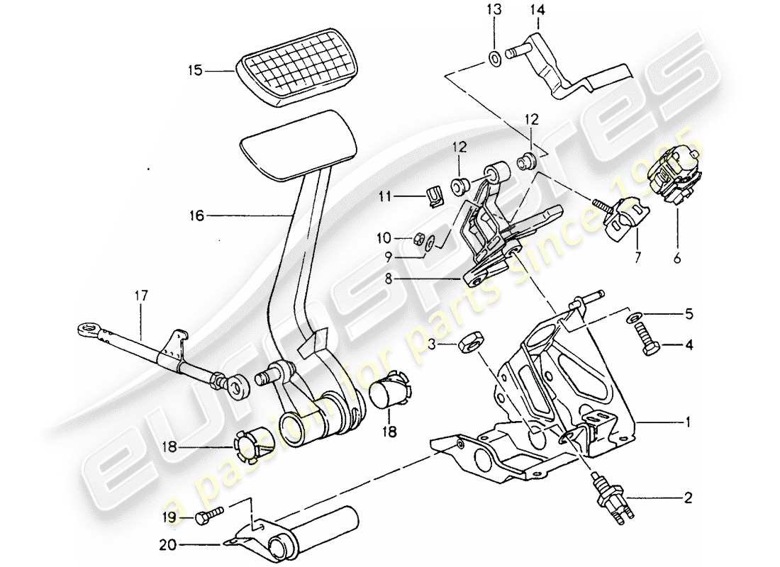 porsche 1993 (964) pedali - tiptronic diagramma delle parti