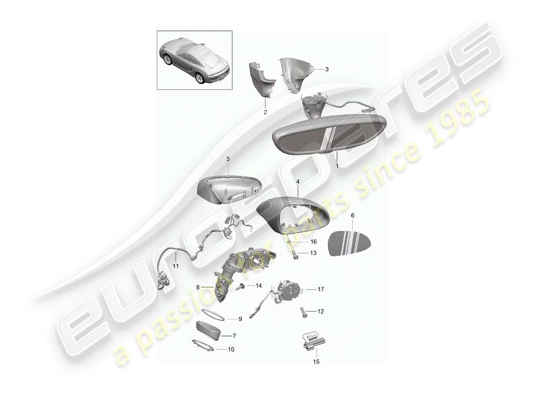 porsche 2015 (981 cayman) specchietto retrovisore interno diagramma delle parti