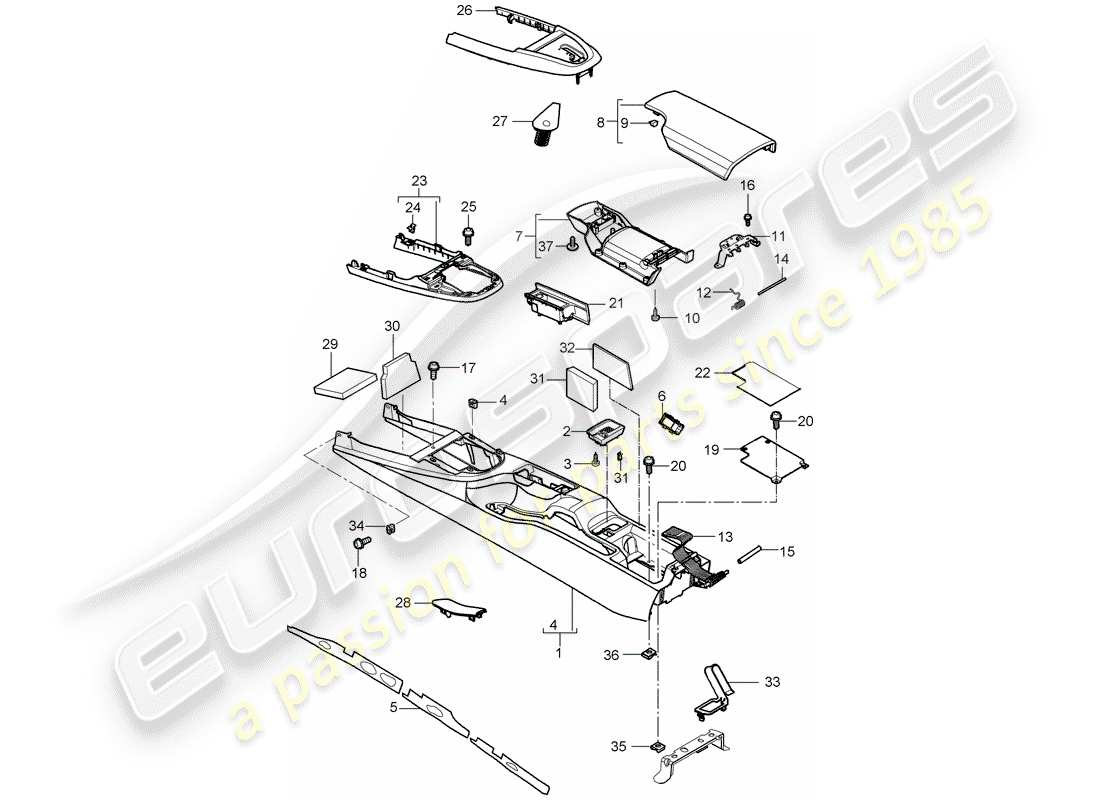 porsche 2007 (987 cayman) schema delle parti della console centrale