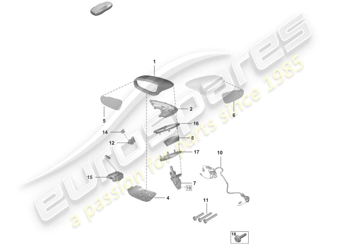 porsche 2019 (992-1) specchio retrovisore schema delle parti