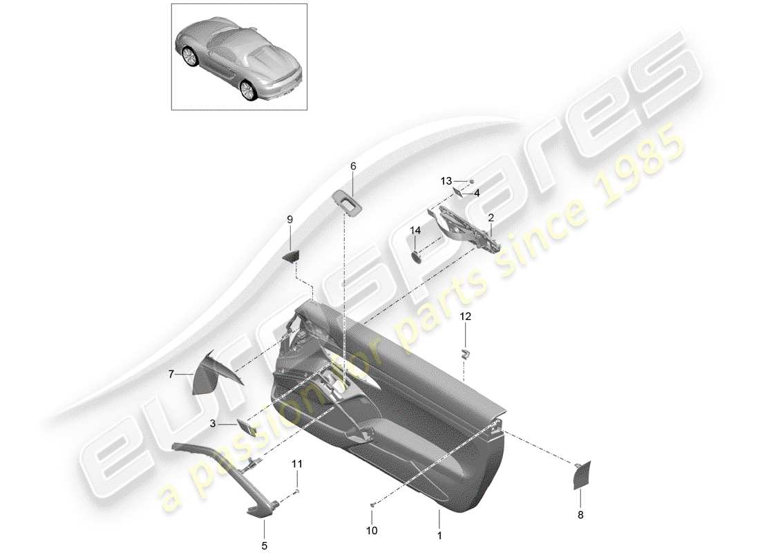porsche 2016 (981 boxster spyder) pannello della porta diagramma delle parti