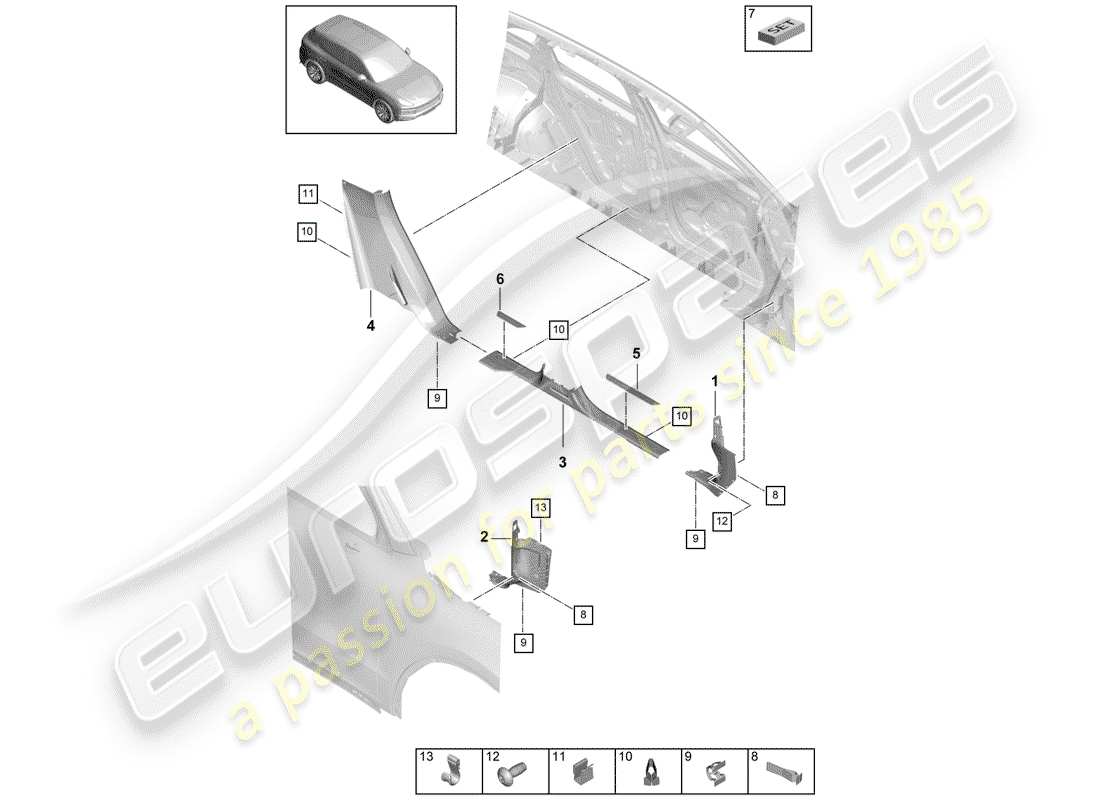 porsche 2020 (cayenne e3 9ya/9yb) battitacco - pannello soglia schema delle parti