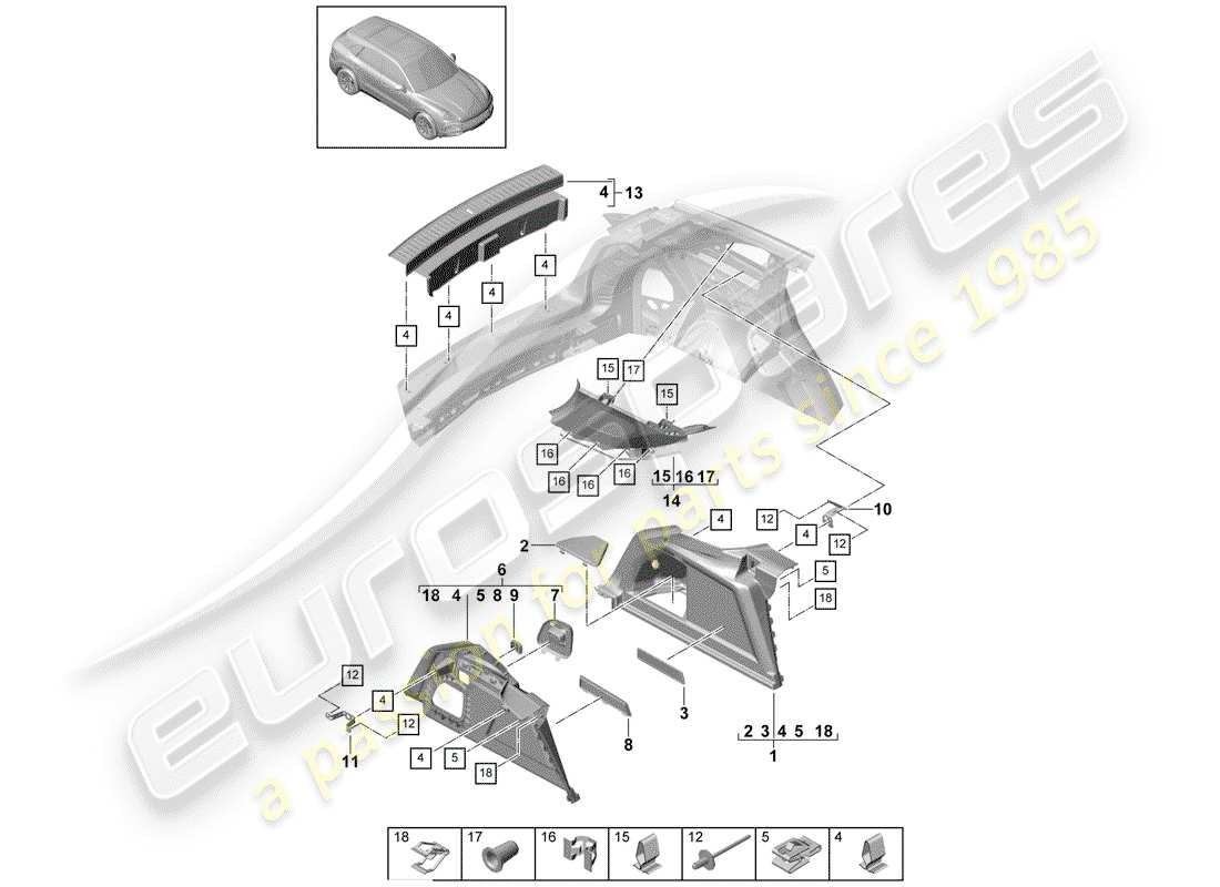 porsche 2020 (cayenne e3 9ya/9yb) fodera dello stivale diagramma delle parti