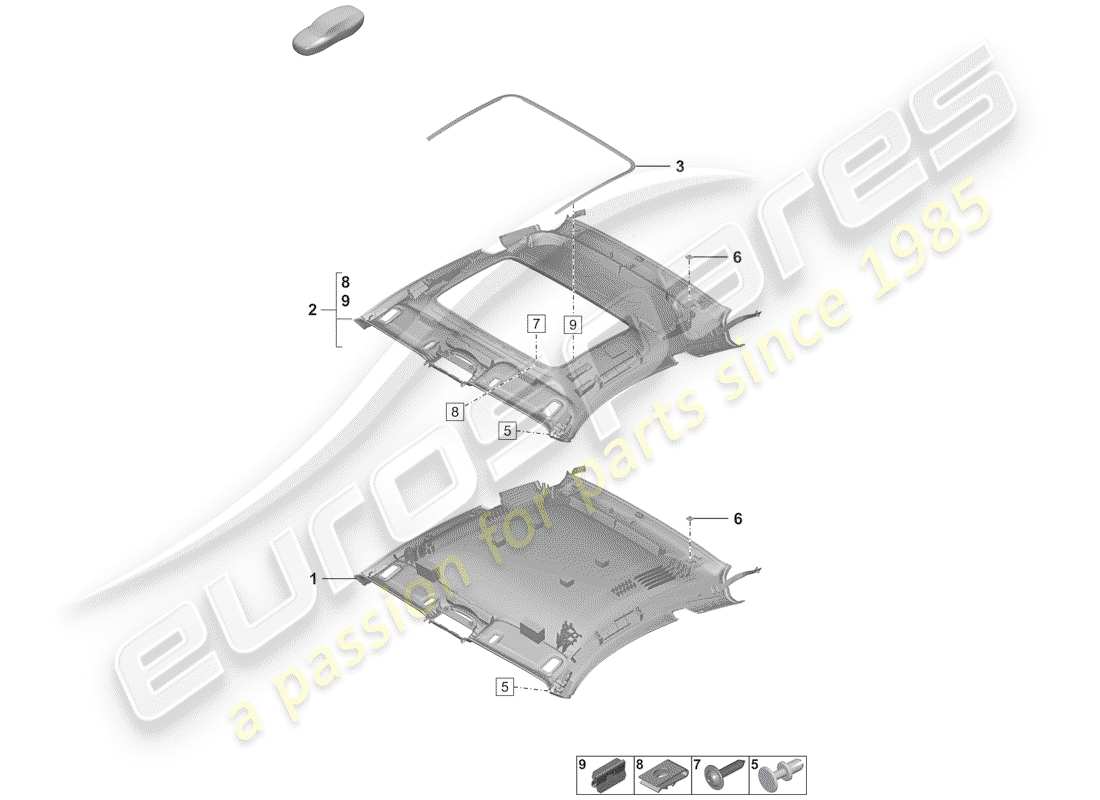 porsche 2019 (992-1) pannello di rivestimento del tetto schema delle parti
