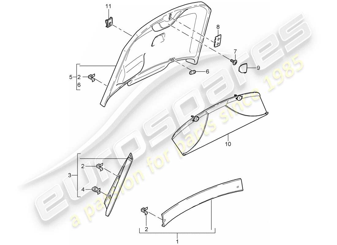 porsche 2007 (987 cayman) finiture diagramma delle parti