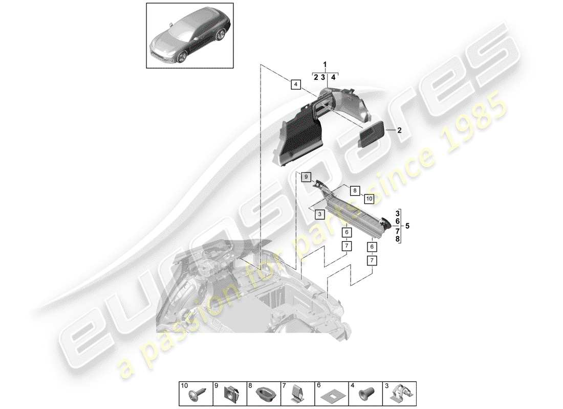 porsche panamera 971 (2019) diagramma delle parti della fodera dello stivale