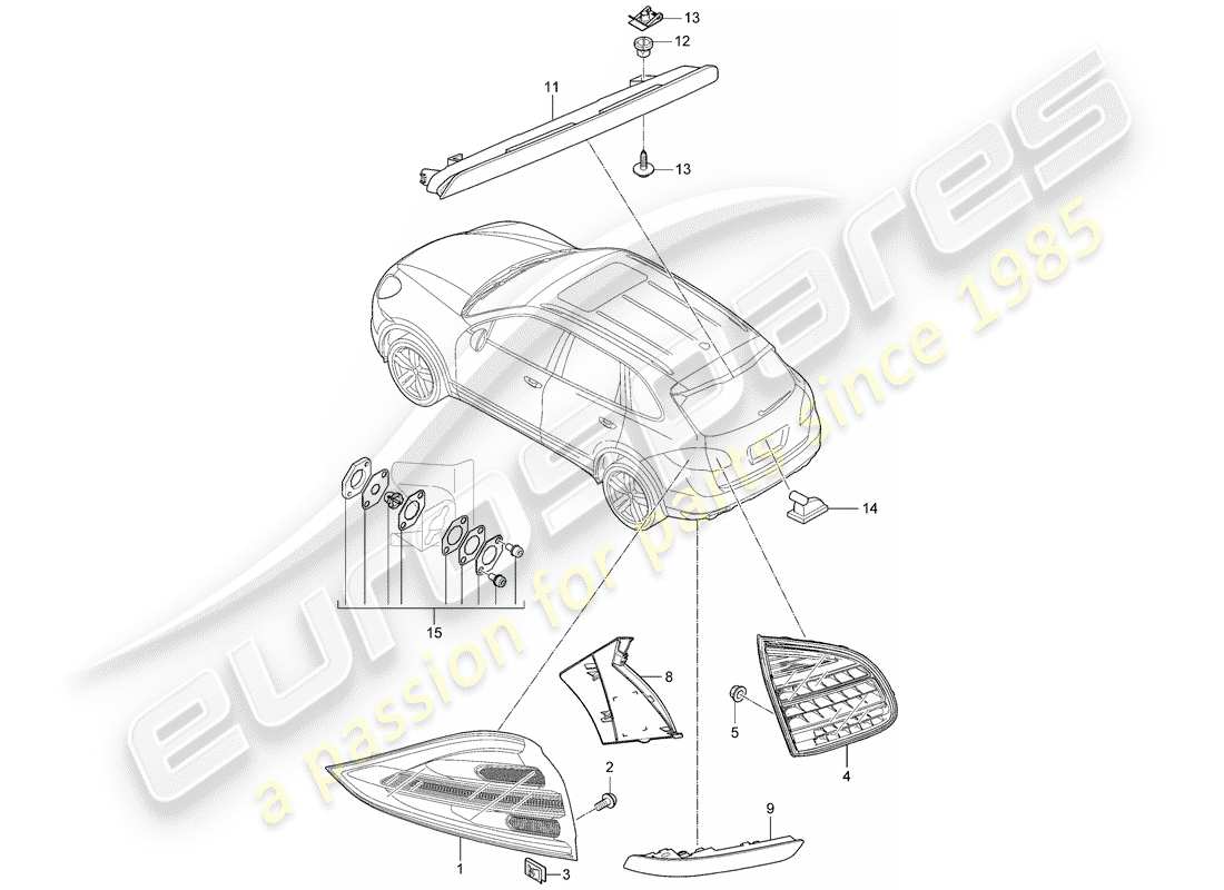 porsche 2013 (cayenne e2 92a) schema delle parti luce posteriore