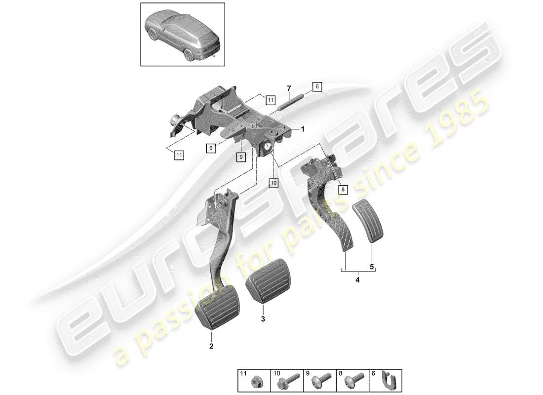 porsche 2019 (cayenne e3 9ya/9yb) freno e acc. schema delle parti gruppo pedale