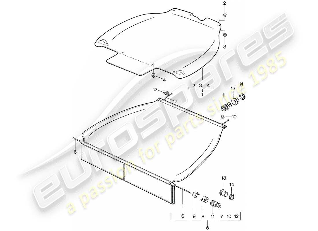 porsche 1982 (928) copertura del vano bagagli diagramma delle parti