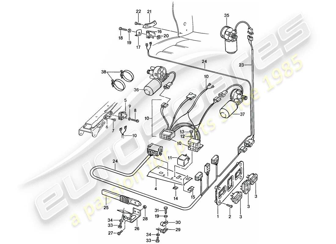 porsche 1982 (928) equipaggiamento elettrico - azionamento elettrico - sedile comfort schema parte