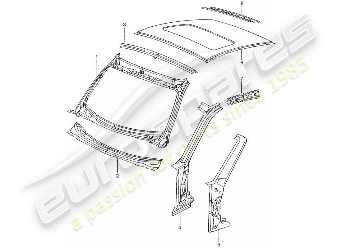 porsche 2001 (996) cappuccio diagramma delle parti