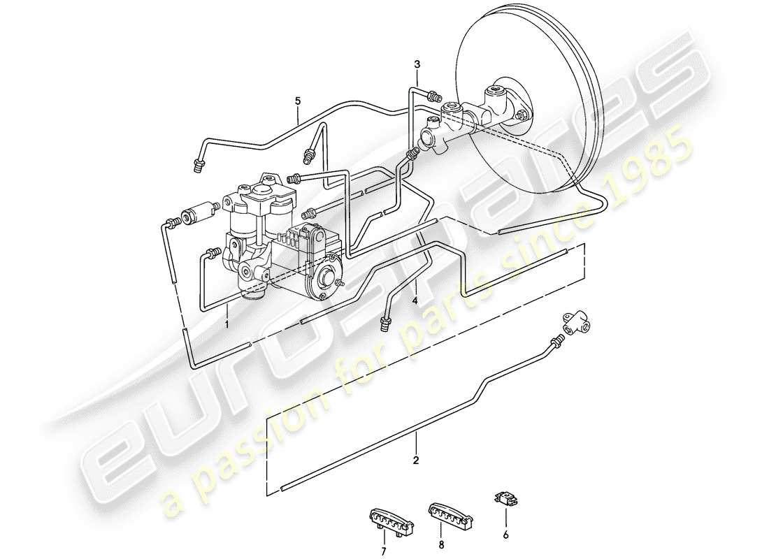 porsche 1983 (928) linee freno - impianto freno antibloccaggio -abs- - d - mj 1984>> diagramma delle parti