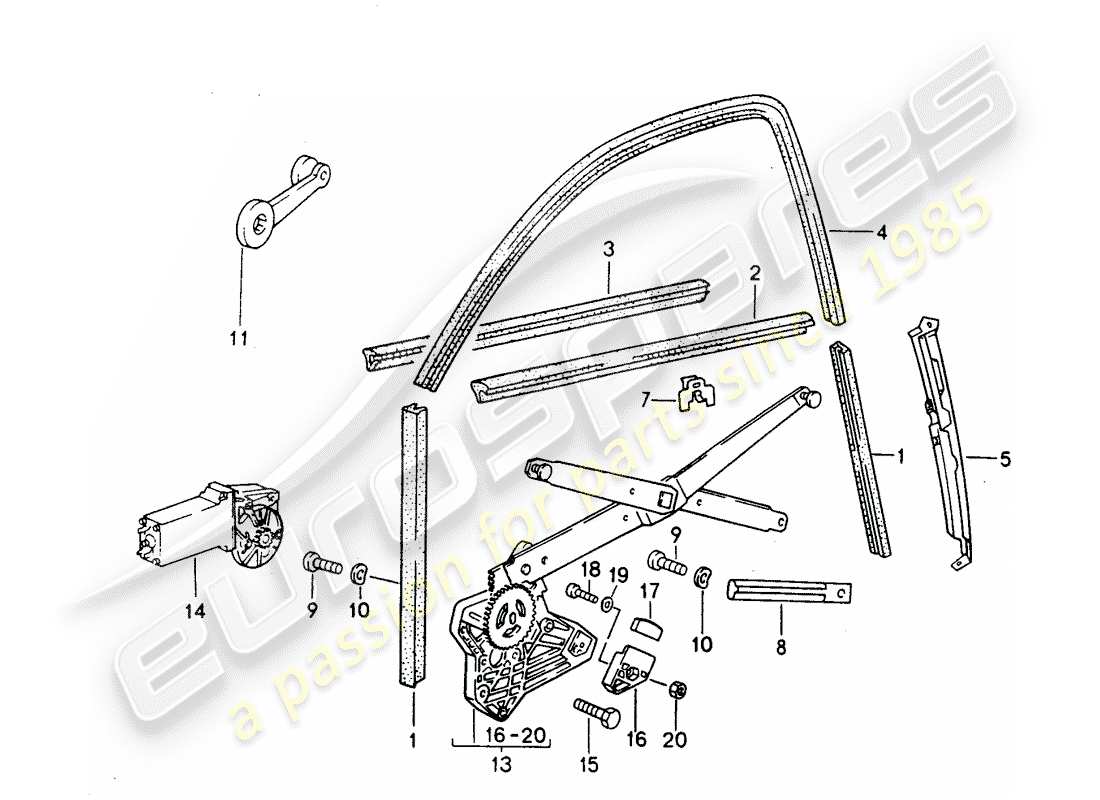 porsche 1992 (968) regolatore della finestra - canale in vetro diagramma delle parti