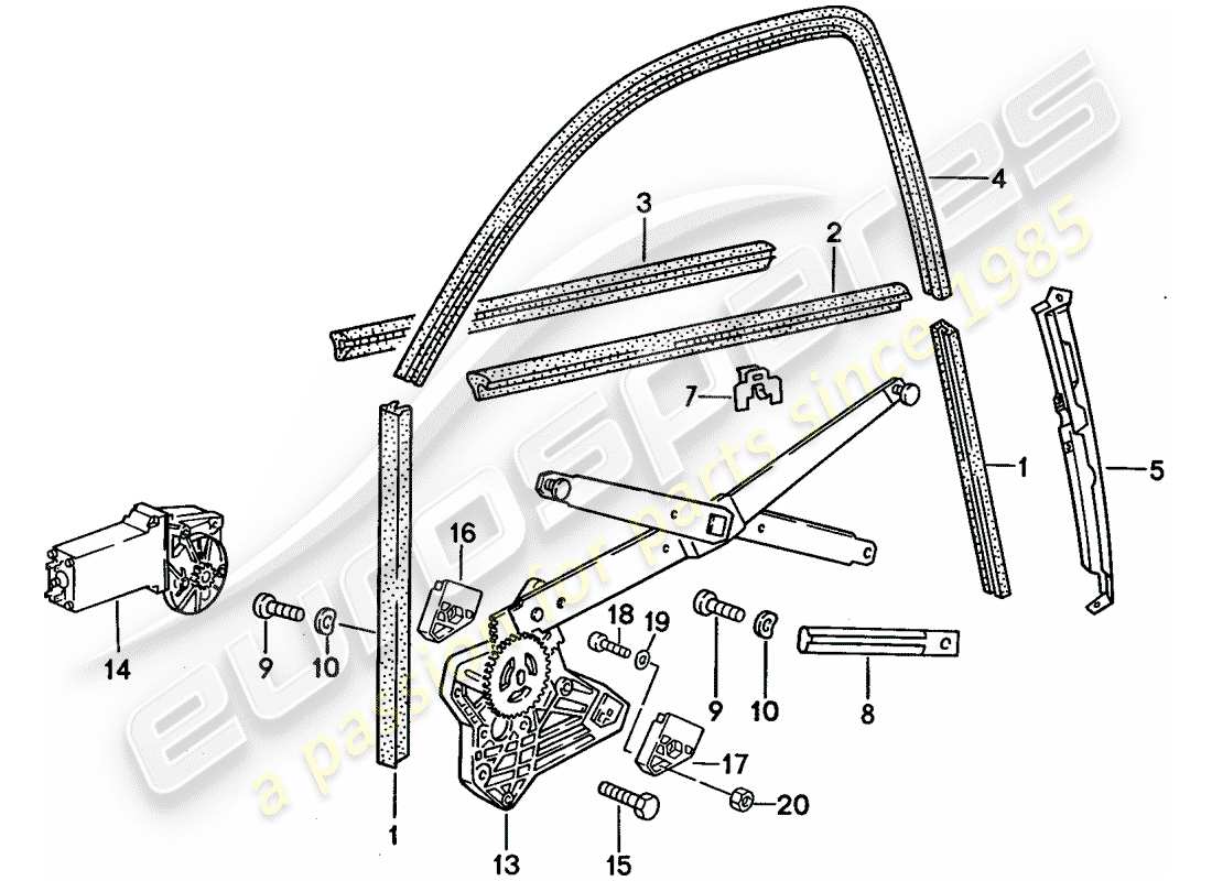 porsche 1991 (944) regolatore della finestra - canale in vetro diagramma delle parti