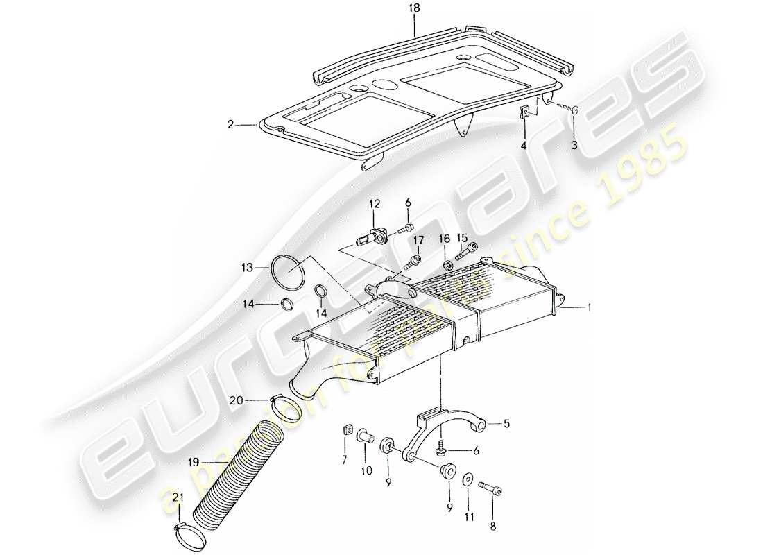 porsche 1994 (993) schema delle parti del raffreddatore dell'aria di carica