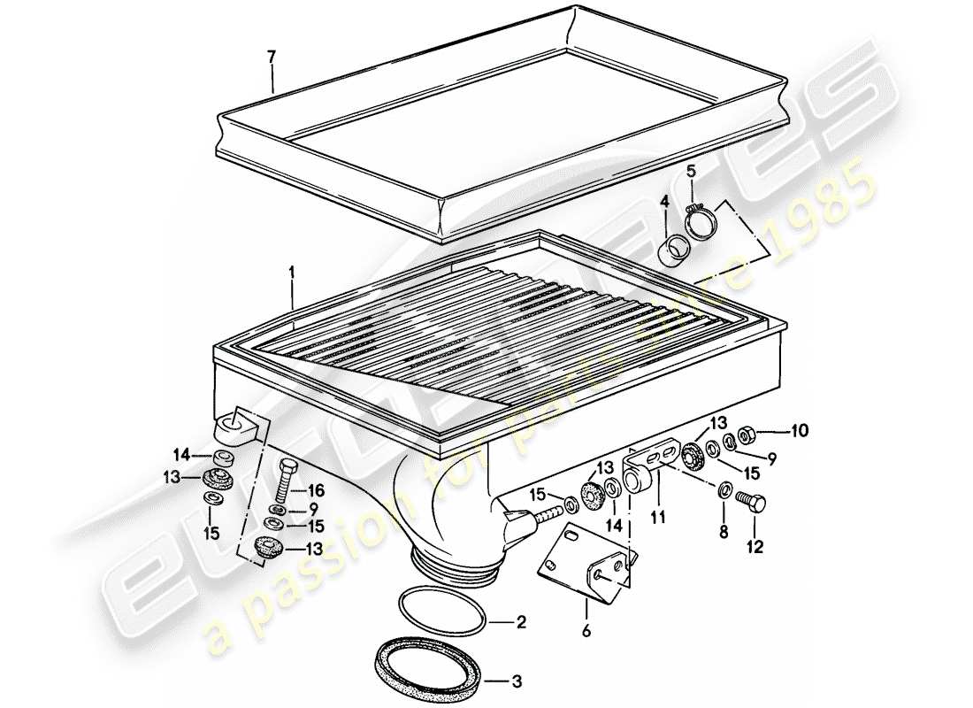 porsche 1986 (911) raffreddatore dell'aria di carica diagramma delle parti