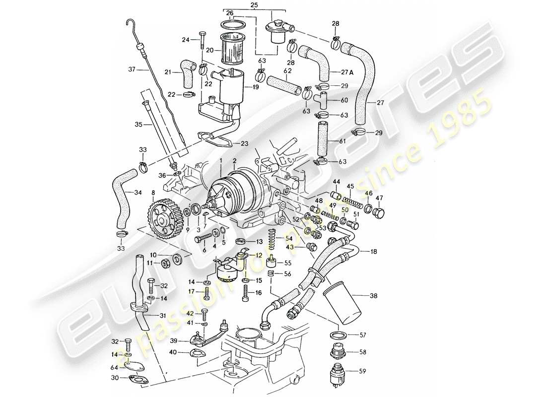porsche 1986 (928) lubrificazione del motore diagramma delle parti