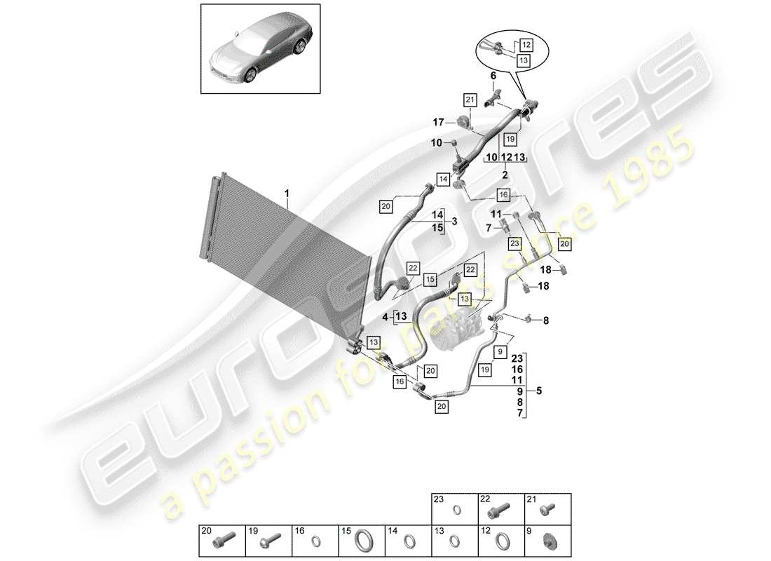 porsche 2020 (panamera 971-1) circuito frigorifero diagramma delle parti