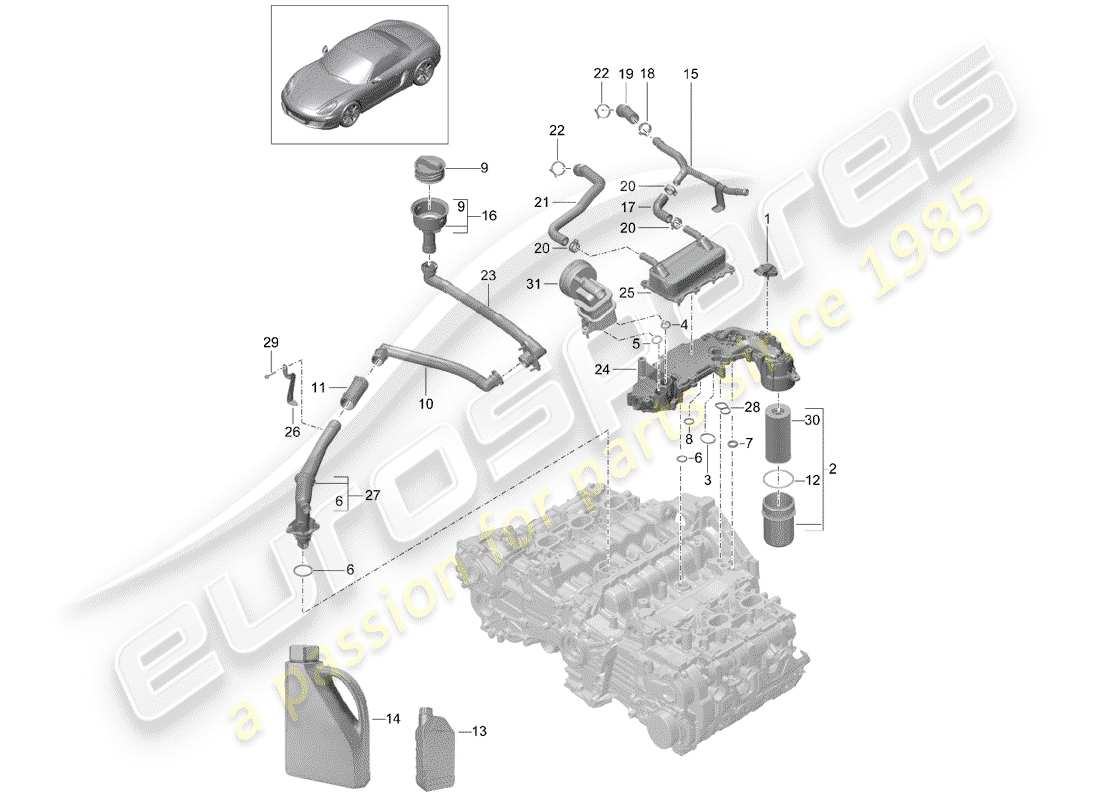 porsche 2014 (981 boxster) lubrificazione del motore diagramma delle parti