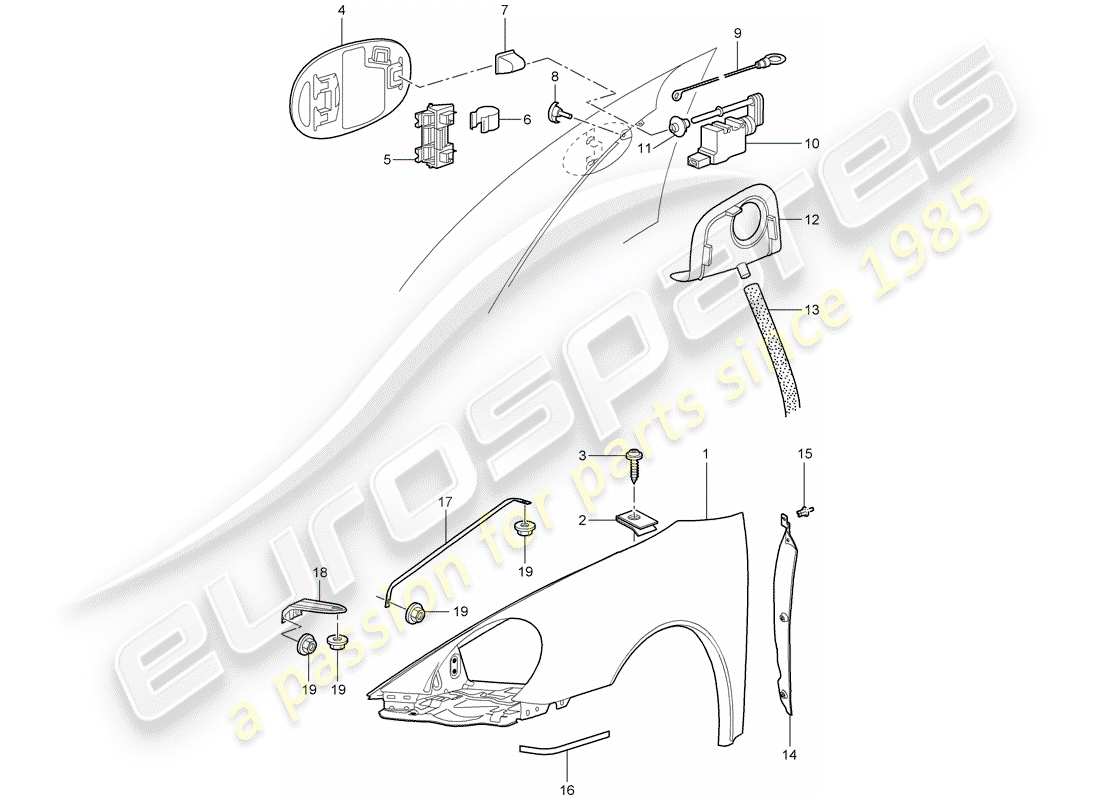 porsche 2009 997-2 turbo / gt2 schema delle parti del parafango