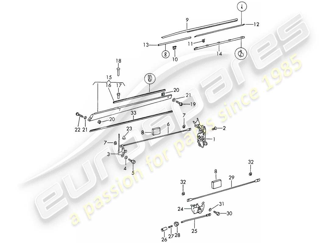 porsche 1966 (911/912) chiavistello della porta diagramma delle parti