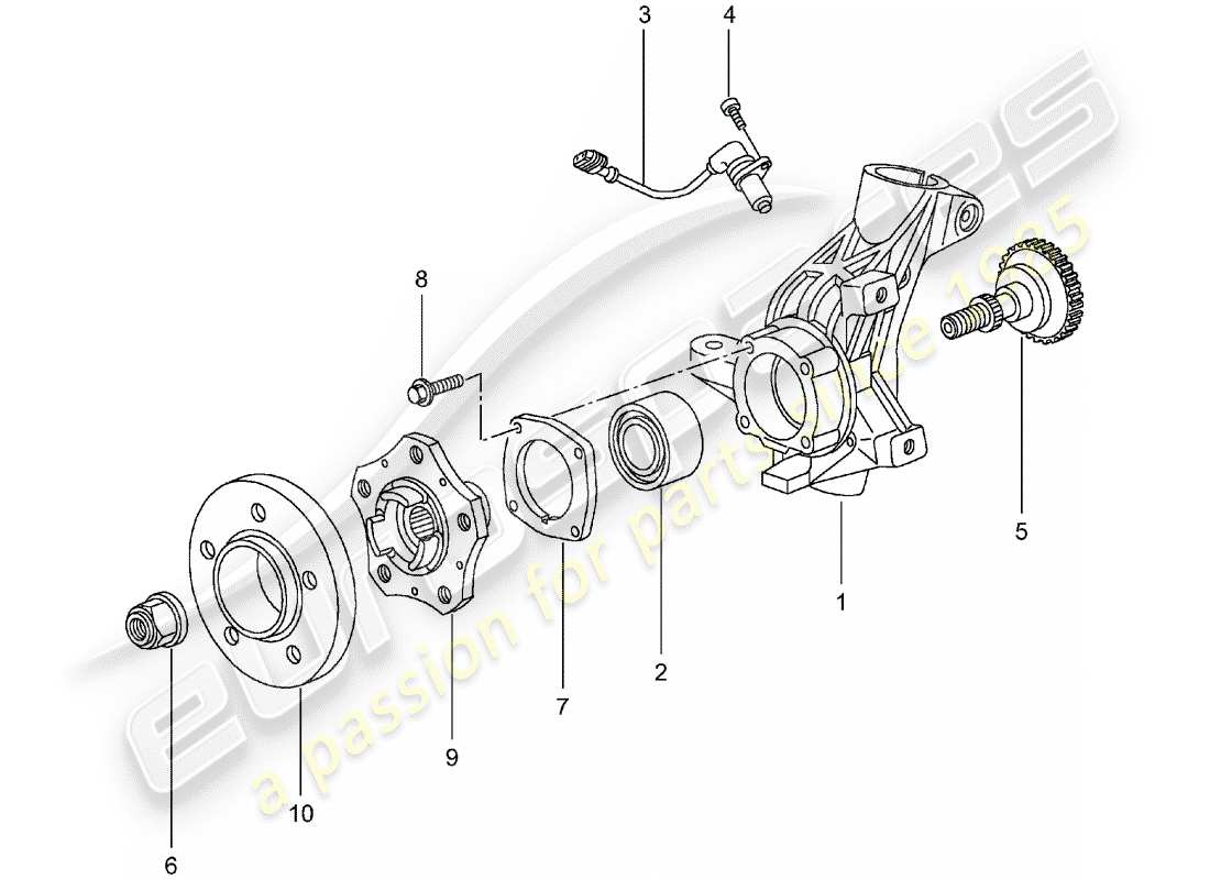 porsche 1999 (996) portaruota - mozzo ruota diagramma delle parti