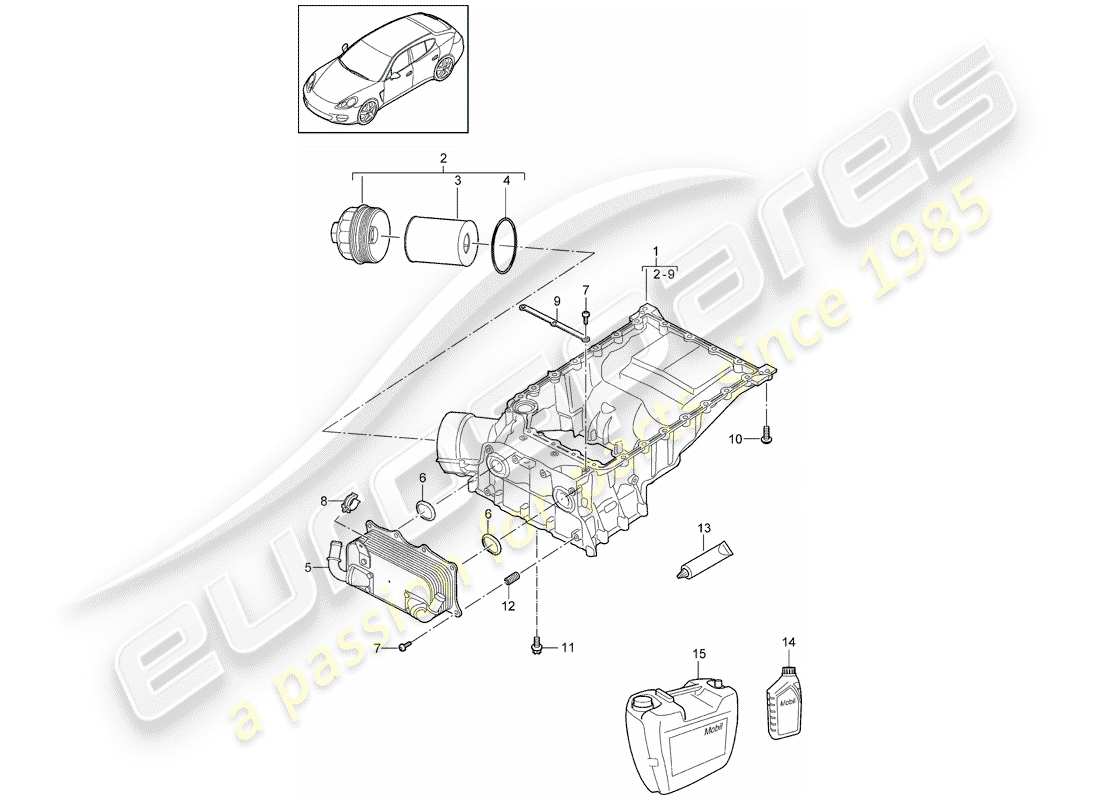 porsche 2015 (panamera 970) schema delle parti dell'alloggiamento per conduzione dell'olio
