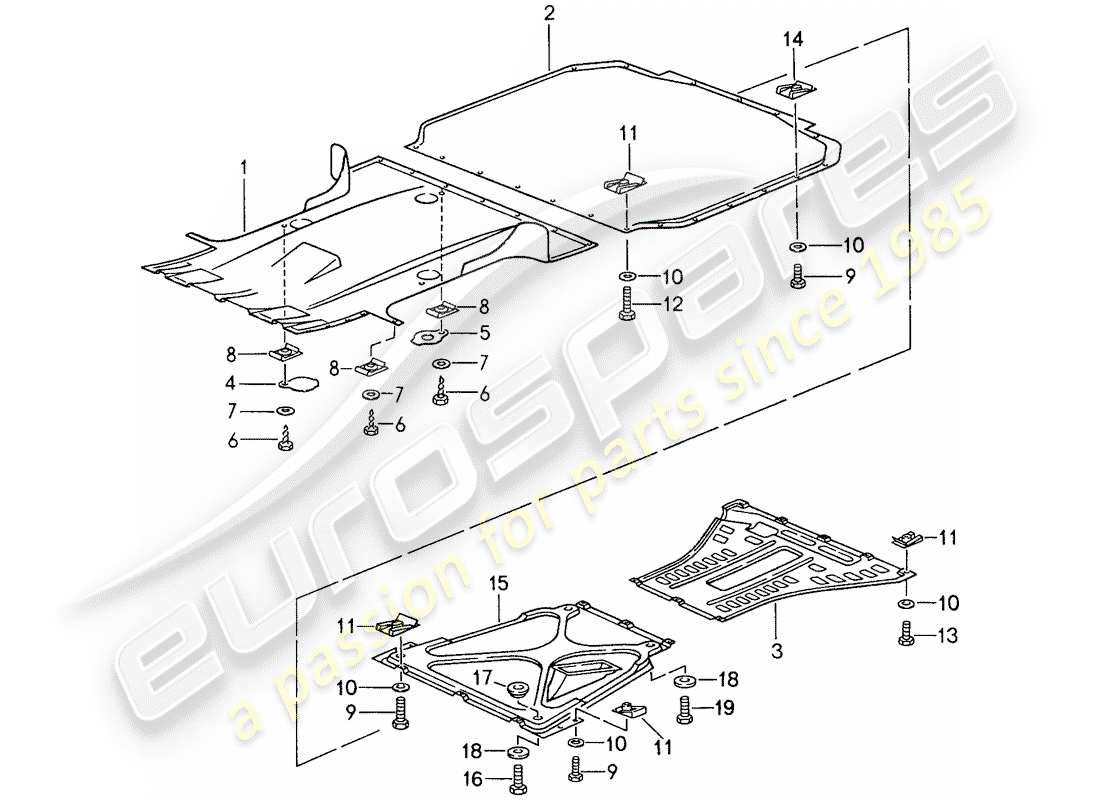 porsche 1987 (959) rivestimento - per - sottoscocca diagramma delle parti