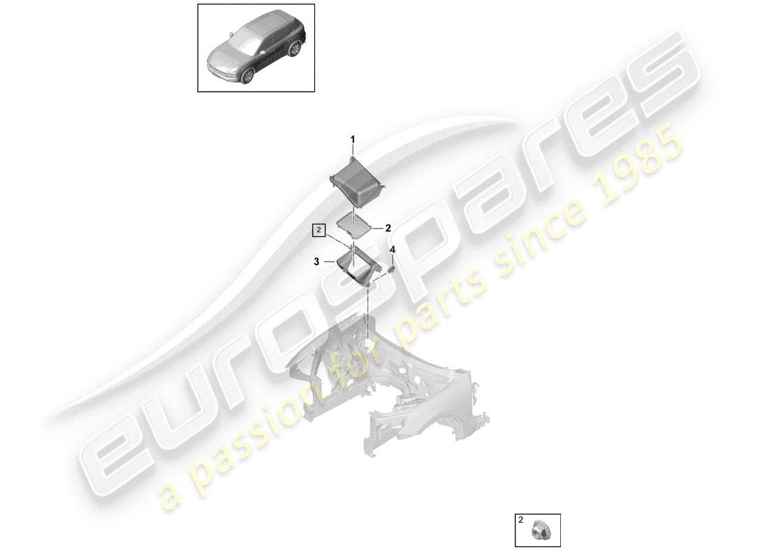 porsche 2020 (cayenne e3 9ya/9yb) presa d'aria fresca diagramma delle parti