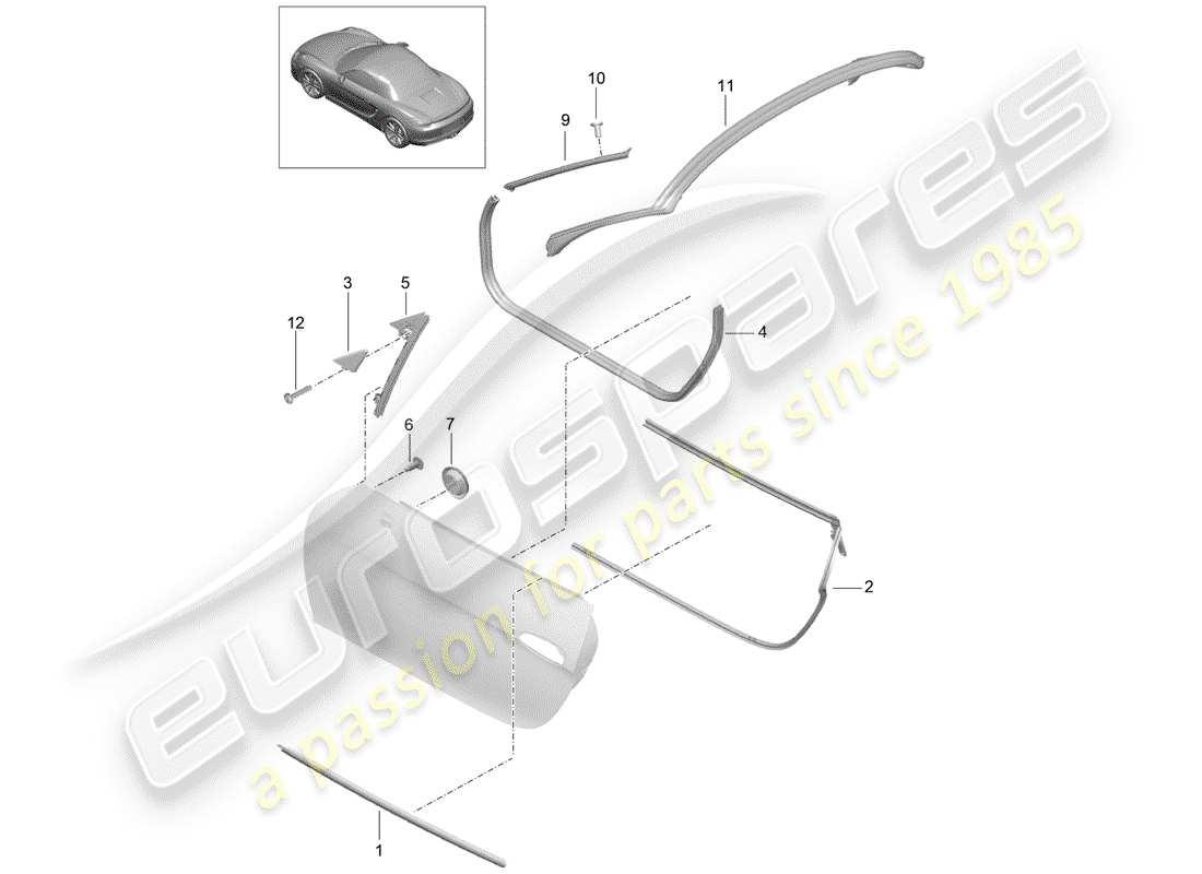 porsche 2015 (981 boxster) diagramma delle parti guarnizione porta