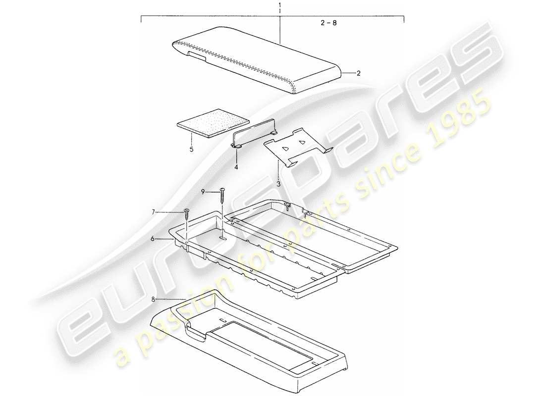 porsche 1983 (928) supporto cassetta diagramma delle parti