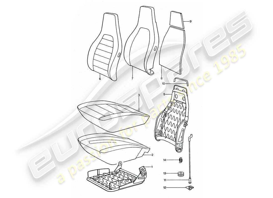 porsche 1977 (911 turbo) sedile anteriore - parti singole diagramma delle parti