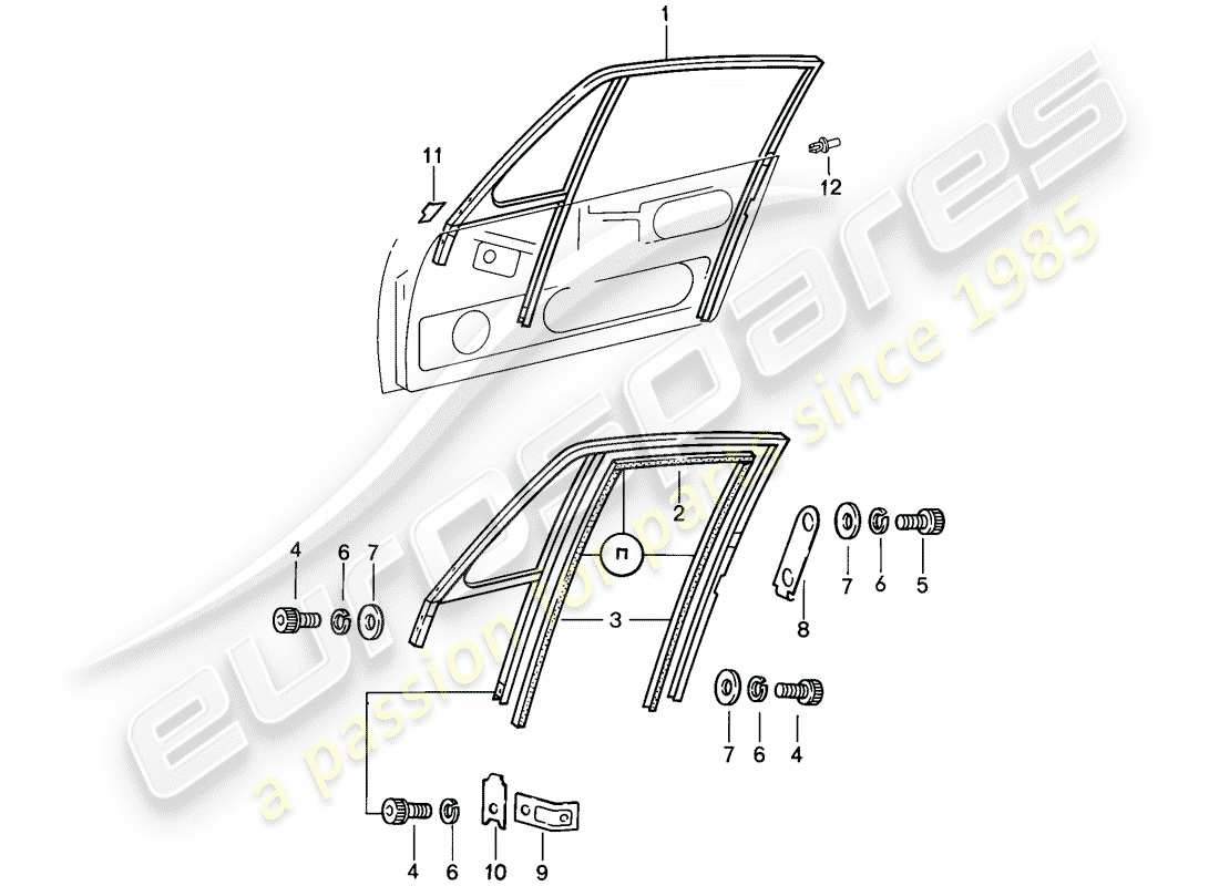 porsche 1986 (911) cornice della finestra diagramma delle parti